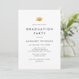 Elegante White Gold Grad Cap Chic Graduation Party Einladung