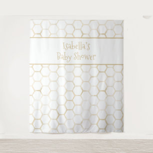 Elegante White Gold Hexagon Beehive Baby Dusche Wandteppich