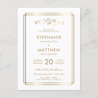 Elegante White & Gold Hochzeit Einladungspostkarte