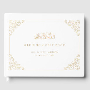 Elegante White Gold Islamische Hochzeit Gästebuch