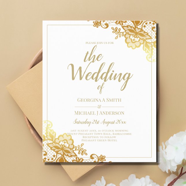 Elegante White Gold Lace Moderne Hochzeit Einladung (Von Creator hochgeladen)