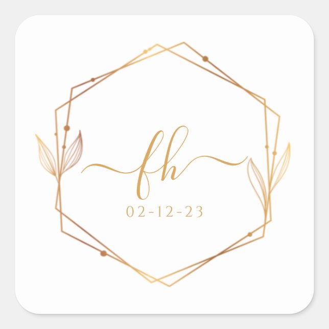 Elegante White Gold Luxury Floral Monogram Wedding Quadratischer Aufkleber (Vorderseite)