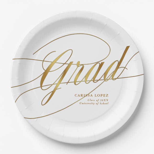 Elegante White & Gold Minimalistische Grad Kalligr Pappteller (Vorderseite)