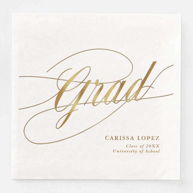 Elegante White & Gold Minimalistische Grad Kalligr Serviette (Vorderseite)