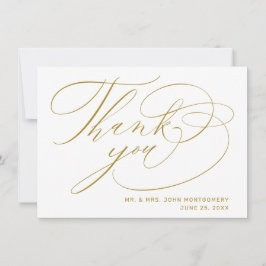 Elegante White Gold Moderne Script Hochzeit Dankeskarte