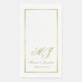 Elegante White Gold Monogram Script Hochzeit Serviette