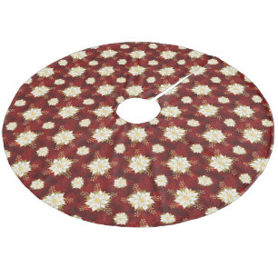 Elegante White Gold Poinsettia Blume Weihnachten Fleece Weihnachtsbaumdecke