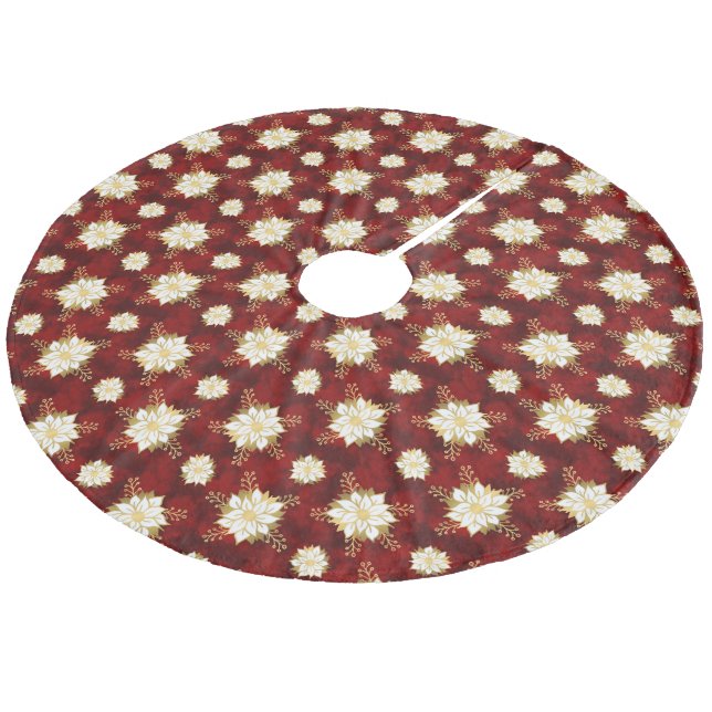 Elegante White Gold Poinsettia Blume Weihnachten Fleece Weihnachtsbaumdecke (Schrägansicht)