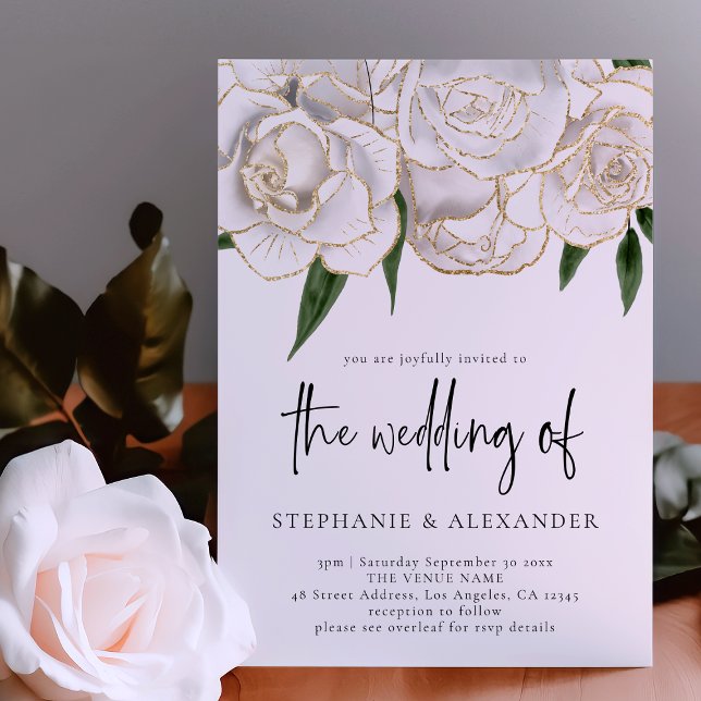 Elegante White Gold Rose QR Code Hochzeit Einladung (Von Creator hochgeladen)