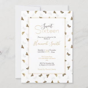 Elegante White Gold Schmetterlinge Einladung