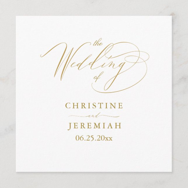 Elegante White Gold Script Typografy Wedding Programm (Vorderseite)