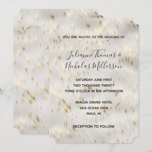 Elegante White Gold Wedding Einladung (Vorne/Hinten)