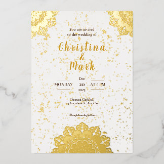 Elegante White Golden Modern Typografy Wedding Folieneinladung