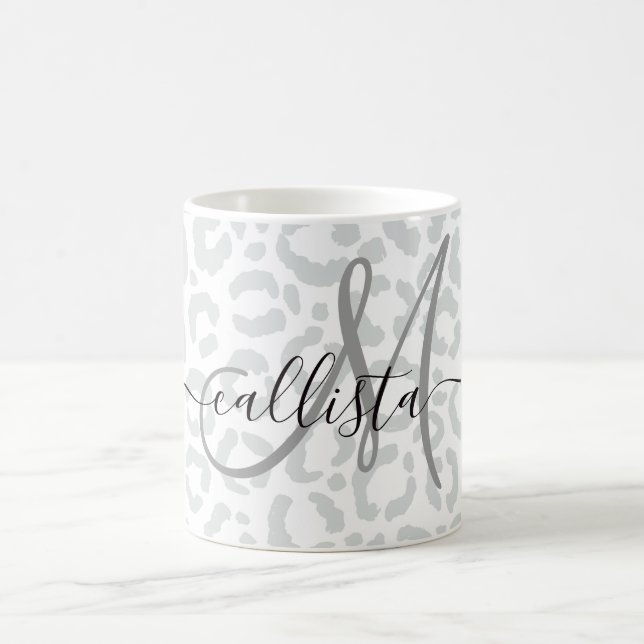 Elegante White Gray Leopard Cheetah Animal Print Kaffeetasse (Mittel)
