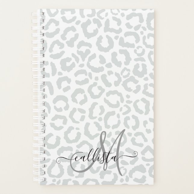 Elegante White Gray Leopard Cheetah Animal Print Planer (Vorderseite)