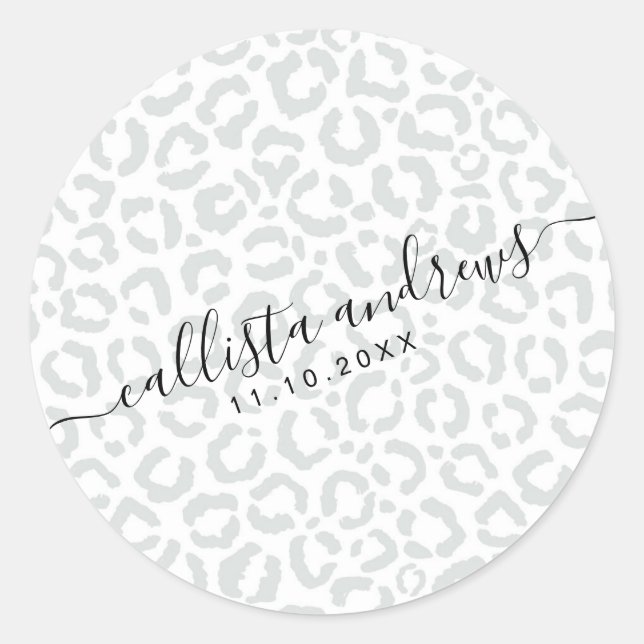 Elegante White Gray Leopard Cheetah Animal Print Runder Aufkleber (Vorderseite)