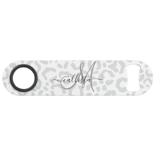 Elegante White Gray Leopard Cheetah Animal Print Speed Flaschenöffner (Vorderseite (Horizontal))