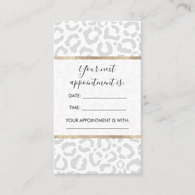 Elegante White Gray Leopard Cheetah Animal Print Terminkarte (Vorderseite)