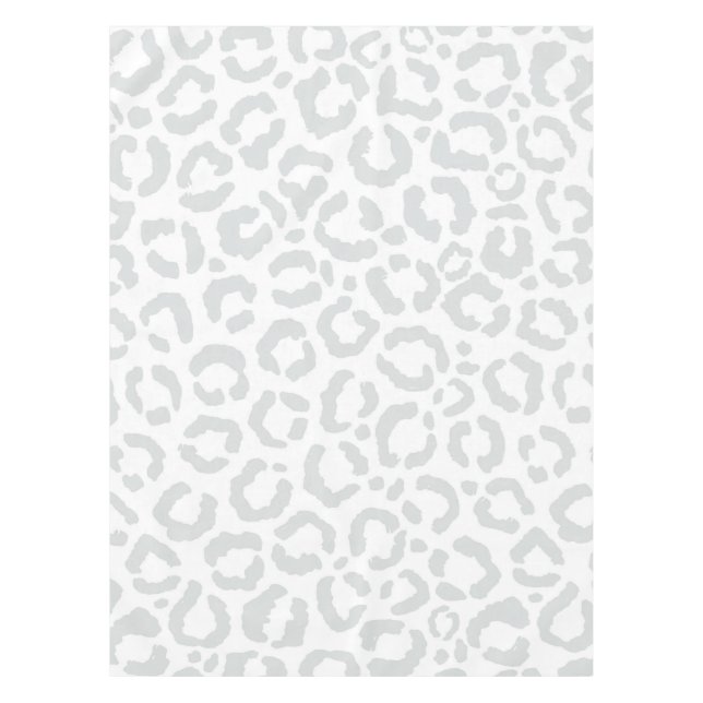 Elegante White Gray Leopard Cheetah Animal Print Tischdecke (Vorderseite)