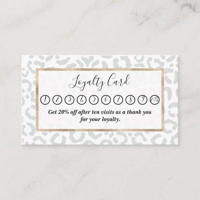 Elegante White Gray Leopard Cheetah Animal Print Treuekarte (Vorderseite)