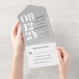 Elegante White & Gray Typografy Wedding All In One Einladung