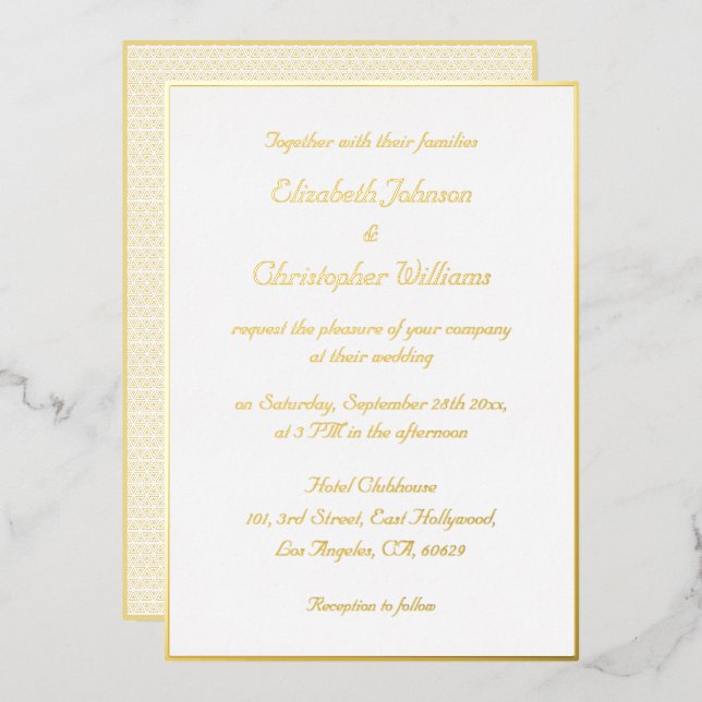Elegante White Imitats Gold Moderne Hochzeit Folieneinladung (Vorderseite/Rückseite)