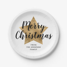 Elegante White Imitats Gold Star Frohe Weihnachten Pappteller