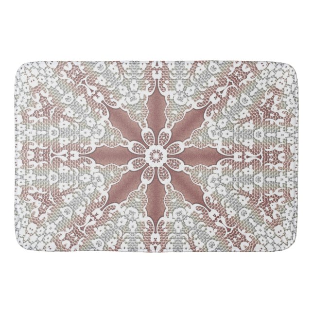 Elegante White Lace Floral Bath Mat Badematte (Vorderseite)