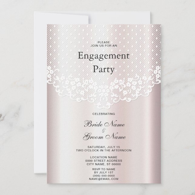 Elegante White Lace Floral Verlobung Einladung (Vorderseite)
