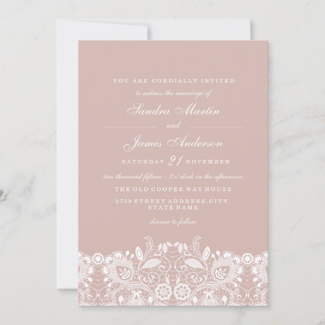 Elegante White Lace Wedding Einladung (Vorderseite)