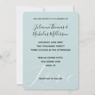 Elegante White Liebe Aqua Mint Wedding Einladung