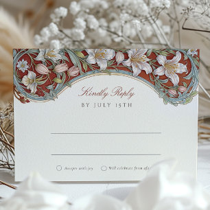 Elegante White Lilies Art Nouveau Wedding RSVP Car Einladung