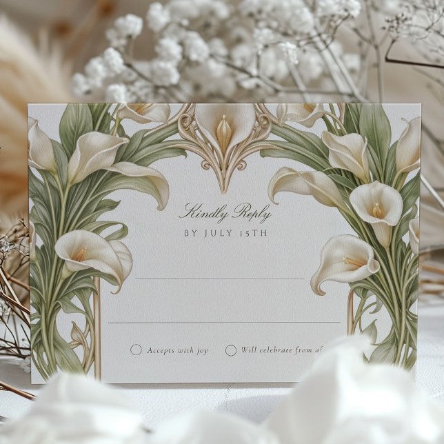 Elegante White Lilies Art Nouveau Wedding RSVP Car Einladung (Von Creator hochgeladen)