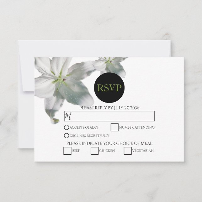 Elegante White Lilies Wedding RSVP Cards Karte (Vorderseite)