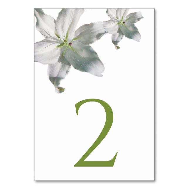Elegante White Lilies Wedding Tischnummer (Vorderseite)