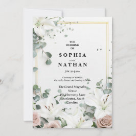 Elegante White Lily & Eukalyptus Floral Wedding Einladung