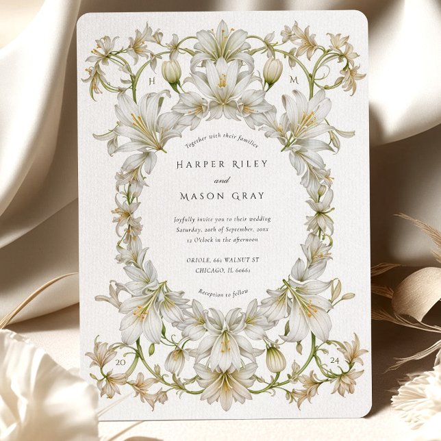 Elegante White Lily Garden Wedding Einladung (Von Creator hochgeladen)