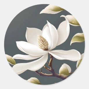 Elegante White Magnolia Blume Runder Aufkleber