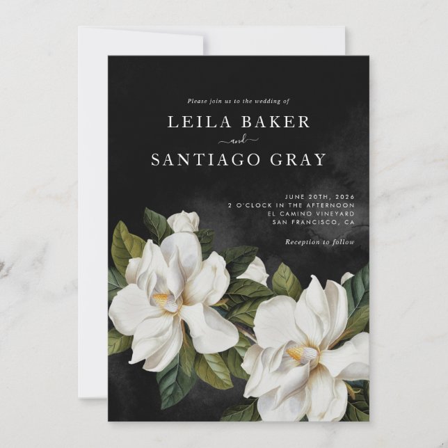 Elegante White Magnolia Einladung zur Hochzeit (Vorderseite)