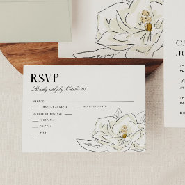 Elegante White Magnolia Illustration Wedding RSVP Karte