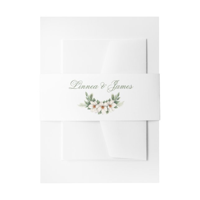 Elegante White Magnolia Winter Wedding Pine Tree Einladungsbanderole (Vorderseite Beispiel)