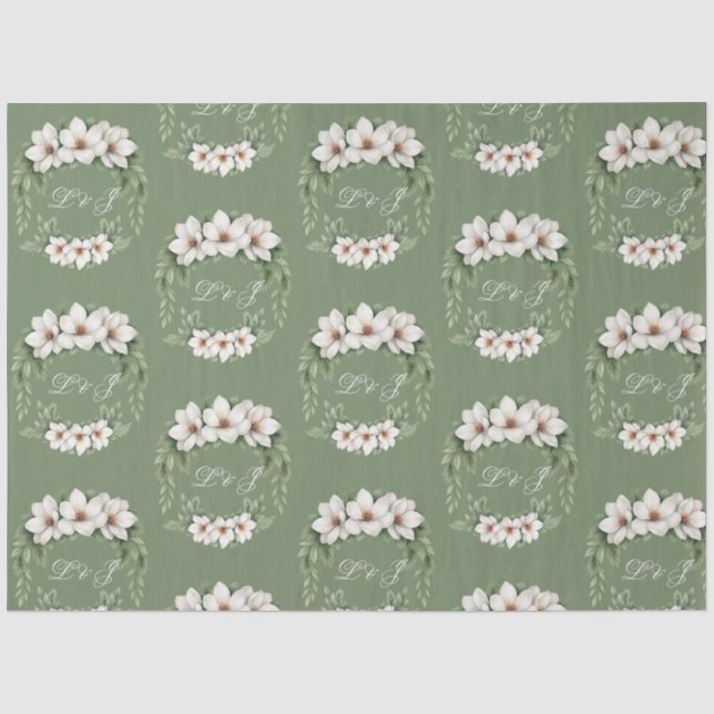 Elegante White Magnolia Winter Wedding Pine Tree Seidenpapier (Vorderseite)