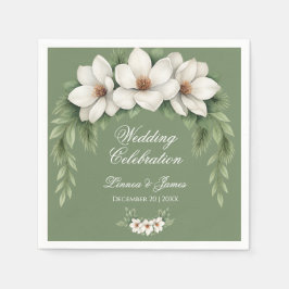 Elegante White Magnolia Winter Wedding Pine Tree Serviette