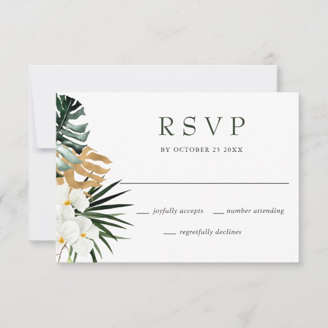 Elegante White Orchids Bohemische Wedding RSVP Car (Vorderseite)