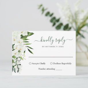 Elegante White Orchids Bohemische Wedding RSVP Car Karte