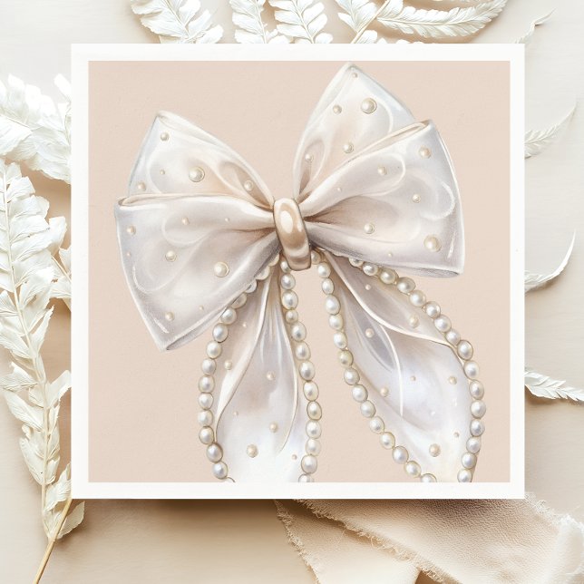 Elegante White Pearl Bow Baby Shower Serviette (Von Creator hochgeladen)