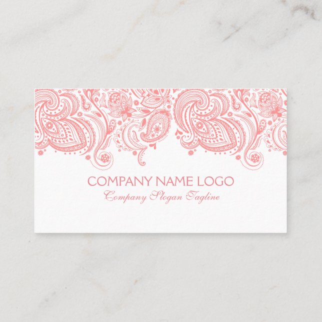 Elegante White & Pink Paisley Lace Terminierungska Terminkarte (Rückseite)