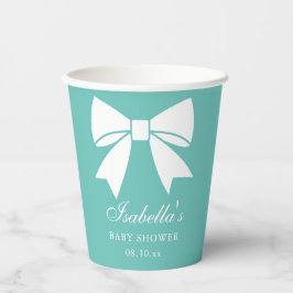 Elegante White Ribbon Bow Aquamarin Blue Baby Dusc Pappbecher