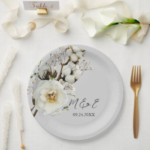 Elegante White Rose Florals Wedding Paper Teller