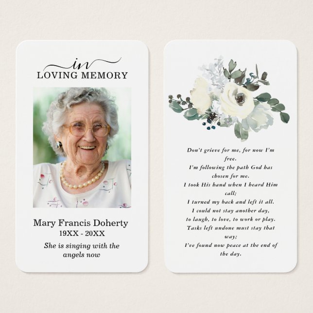 Elegante White Rose Foto Gebetskarte (Vorne & Hinten)